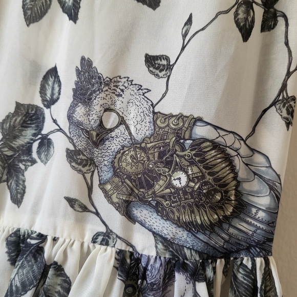 Lip Service Mechanique Menagerie Gothic Victorian Ivory Green Chiffon Blouse M - Picture 5 of 8